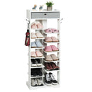 Wooden Shoe Rack w/Fabric Drawer Free Standing Shoe Storage Shelf