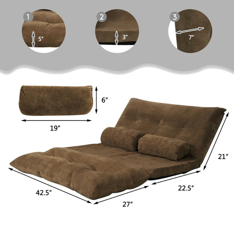 Floor Sofa Bed 6-Position Adjustable Sleeper Lounge Couch with 2 Pillows