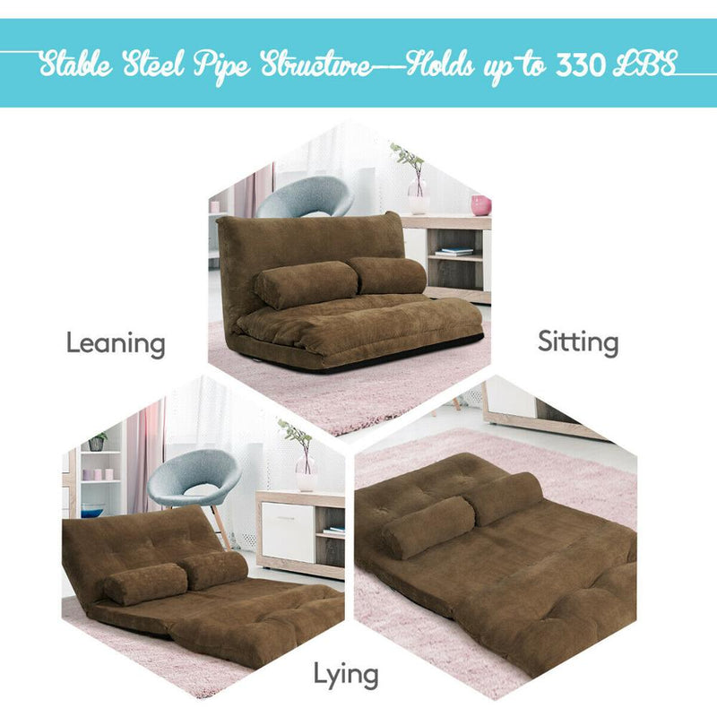 Floor Sofa Bed 6-Position Adjustable Sleeper Lounge Couch with 2 Pillows