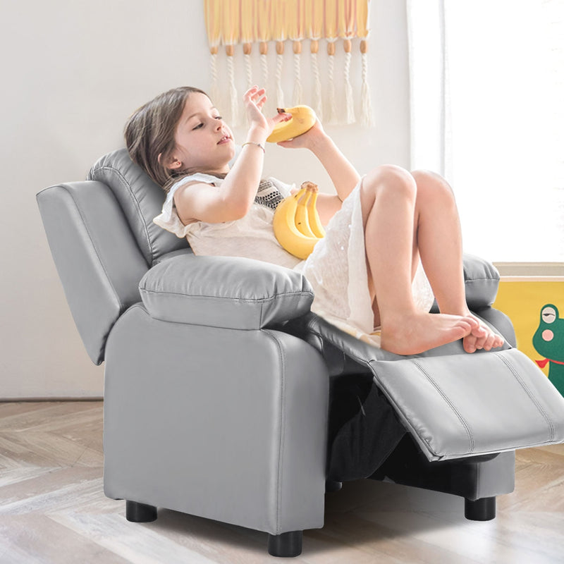 Kids Sofa Armchair Recliner Headrest Children w/ Storage Arms Gray