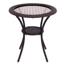 Round Rattan Wicker Coffee Table Glass Top Steel Frame Patio Furni W/Lower Shelf
