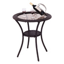 Round Rattan Wicker Coffee Table Glass Top Steel Frame Patio Furni W/Lower Shelf