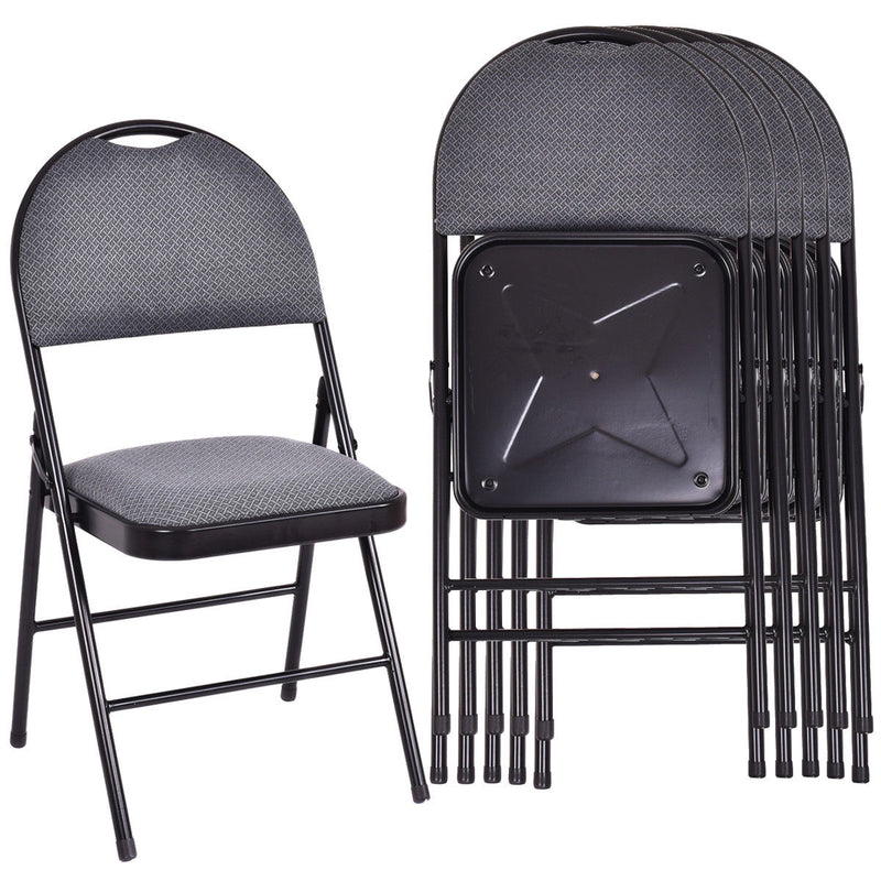 Set of 6 Folding Chairs Fabric Upholstered Padded Seat Metal Frame Home Office