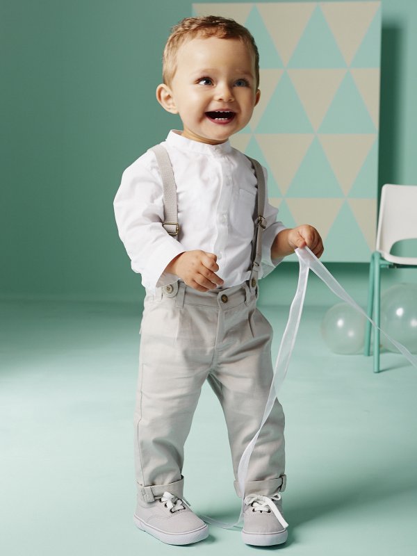 Autumn Set Long Sleeve Tops + Long Suspender Trousers 5 Sizes Kids  Clothes Boy Formal Wear