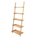 5-Tier Ladder Shelf Bamboo Bookshelf Wall-Leaning Storage Display Plant Stand