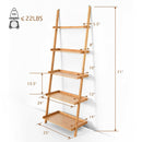 5-Tier Ladder Shelf Bamboo Bookshelf Wall-Leaning Storage Display Plant Stand