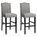 Set of 2 Bar Stools 30'' Upholstered Kitchen Breakfast Nailhead Bar Chairs Gray