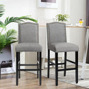 Set of 2 Bar Stools 30'' Upholstered Kitchen Breakfast Nailhead Bar Chairs Gray