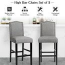 Set of 2 Bar Stools 30'' Upholstered Kitchen Breakfast Nailhead Bar Chairs Gray