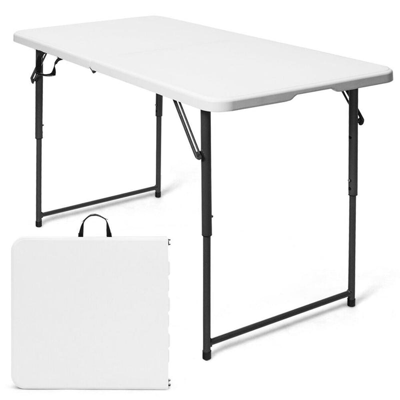 4ft Camping and Utility Folding Table Height Adjustable Indoor Outdoor White