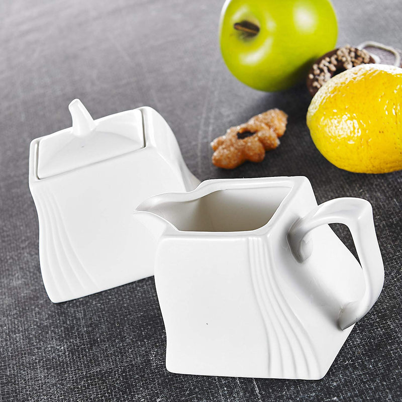 White Porcelain Ceramic Sugar and Creamer Pot Set  (with Lid)