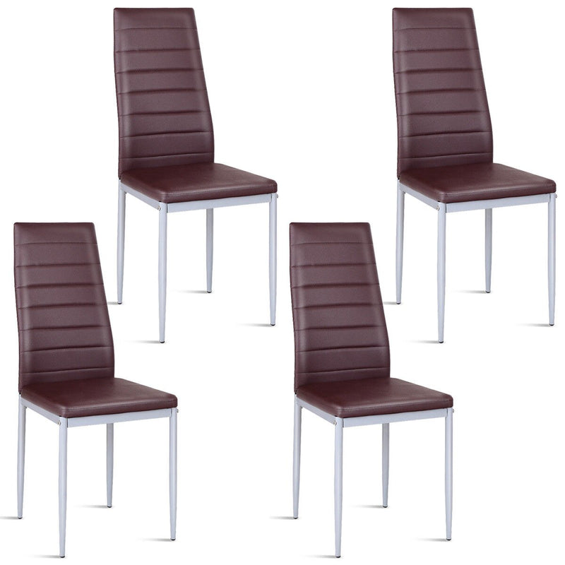 Set of 4 PU Leather Dining Side Chairs Elegant Design Home Furniture Brown