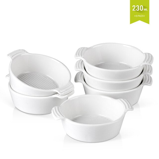 6/12-Piece 230ML Ceramic White Porcelain Bake Plate Pans