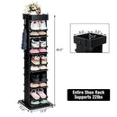 Rotated Shoe Rack 9 Tier Wooden Shoe Organizer w/Hooks & Anti-drop Railing