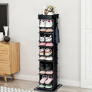 Rotated Shoe Rack 9 Tier Wooden Shoe Organizer w/Hooks & Anti-drop Railing