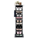 Rotated Shoe Rack 9 Tier Wooden Shoe Organizer w/Hooks & Anti-drop Railing