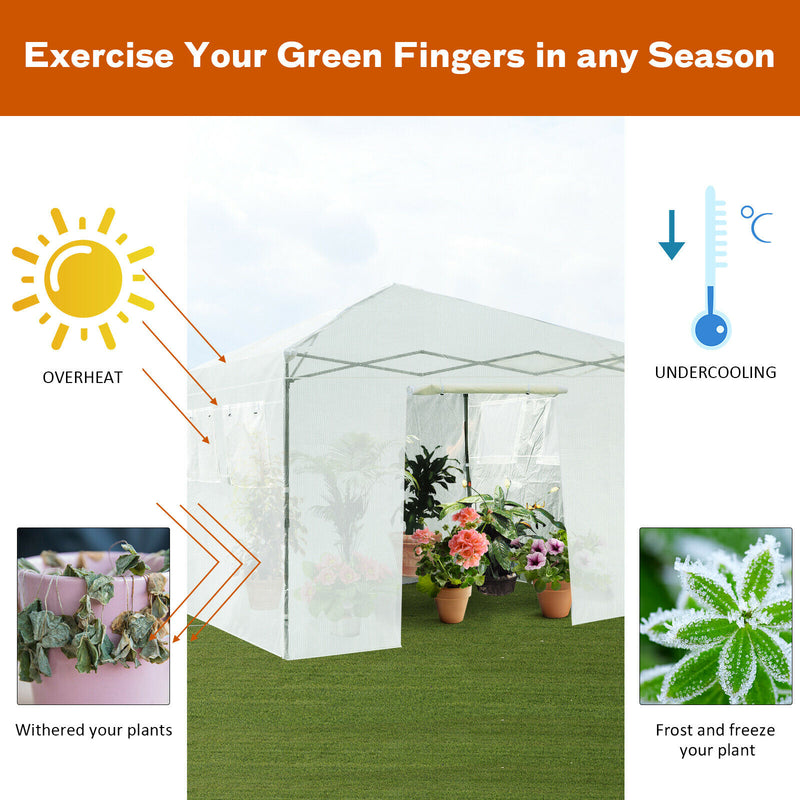 10'x10' Portable Walk-in Greenhouse Pop-Up Folding Plant Gardening W/Window GT3562WH