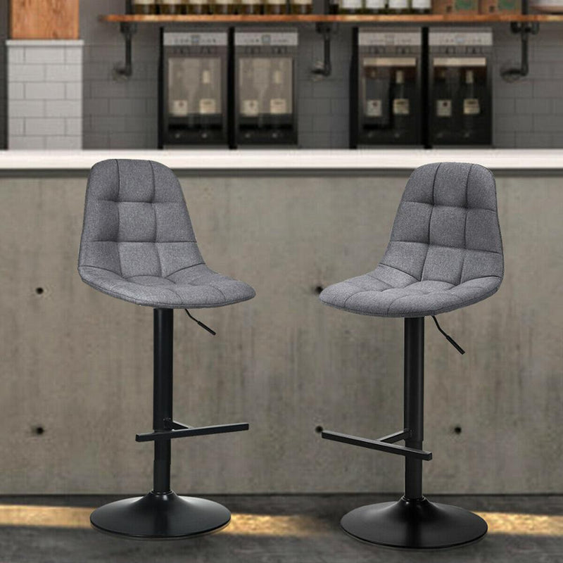 Set of 2 Adjustable Bar Stools Swivel Counter Height Linen Chairs with Back HW66212