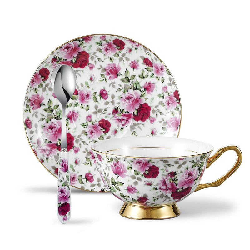 Flowers European Style Ceramic Bone China Porcelain Tea Cup Set