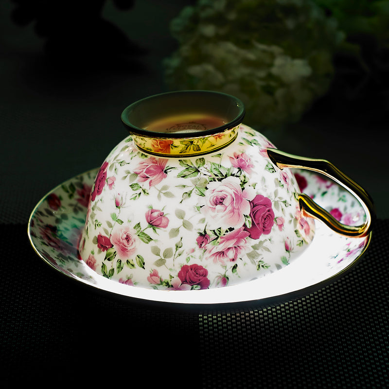 Flowers European Style Ceramic Bone China Porcelain Tea Cup Set