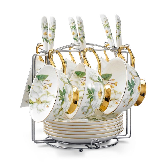 Flower European Style Ceramic Bone China Porcelain Tea Cup Set