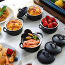 4-Piece Ceramic Ramekins Baking Dish with Lid,Mini Round Porcelain