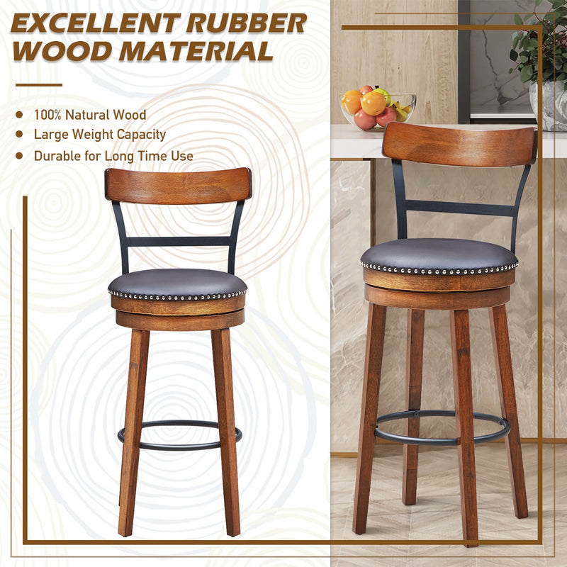 Set of 4 BarStool 30.5" Swivel Pub Height Dining Chair with Rubber Wood Legs