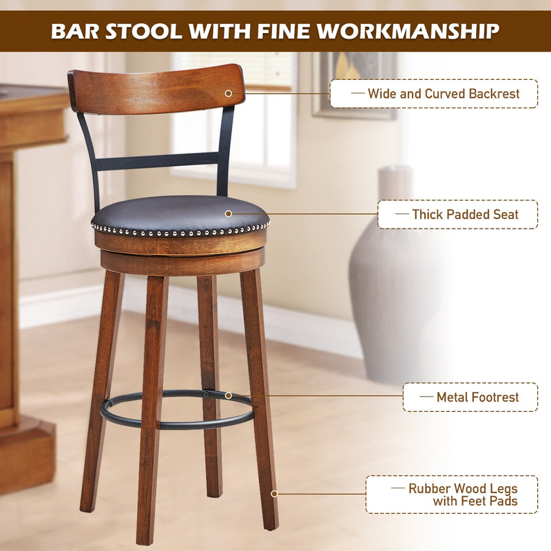 Set of 4 BarStool 30.5" Swivel Pub Height Dining Chair with Rubber Wood Legs