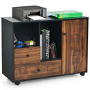 Lateral Mobile Filing Cabinet Large Printer Stand w/2 Drawers Open Shelves Black