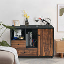 Lateral Mobile Filing Cabinet Large Printer Stand w/2 Drawers Open Shelves Black