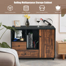 Lateral Mobile Filing Cabinet Large Printer Stand w/2 Drawers Open Shelves Black