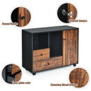 Lateral Mobile Filing Cabinet Large Printer Stand w/2 Drawers Open Shelves Black