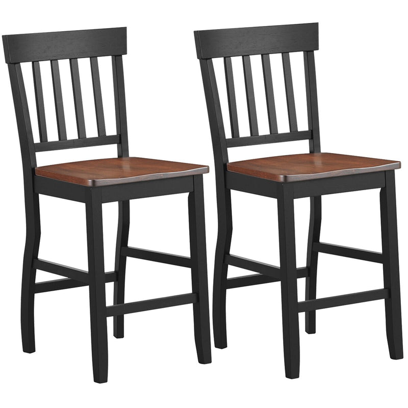 Set of 2 Bar Stools 24'' Counter Height Barstool Pub Chair Solid Wood Rake Back