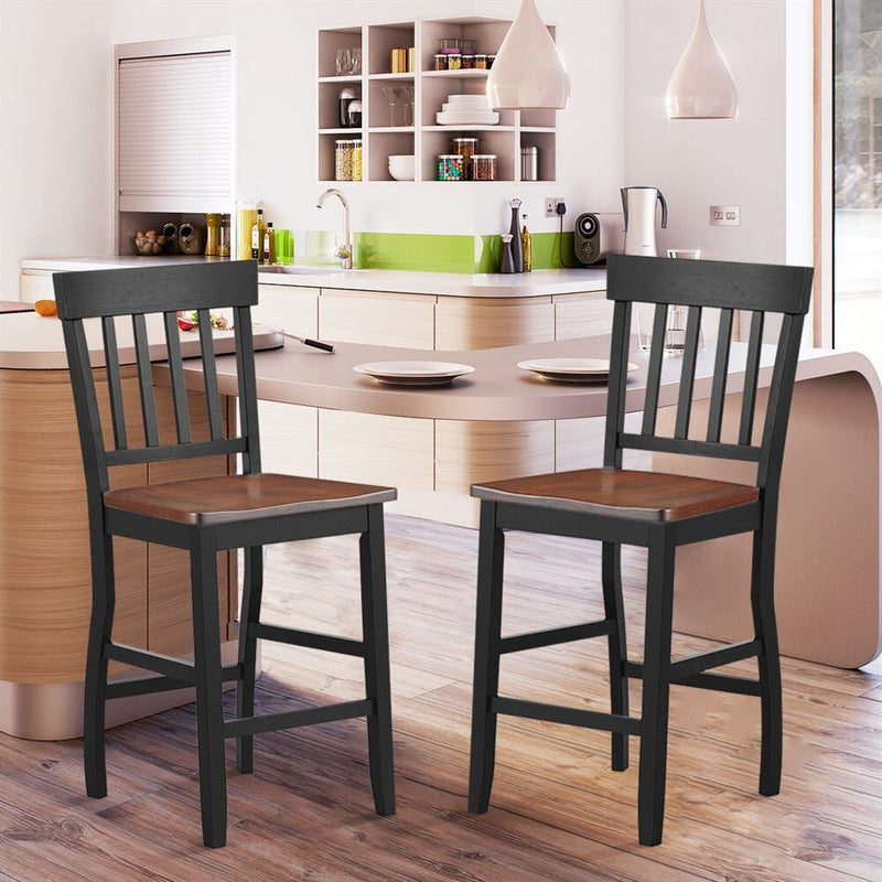 Set of 2 Bar Stools 24'' Counter Height Barstool Pub Chair Solid Wood Rake Back