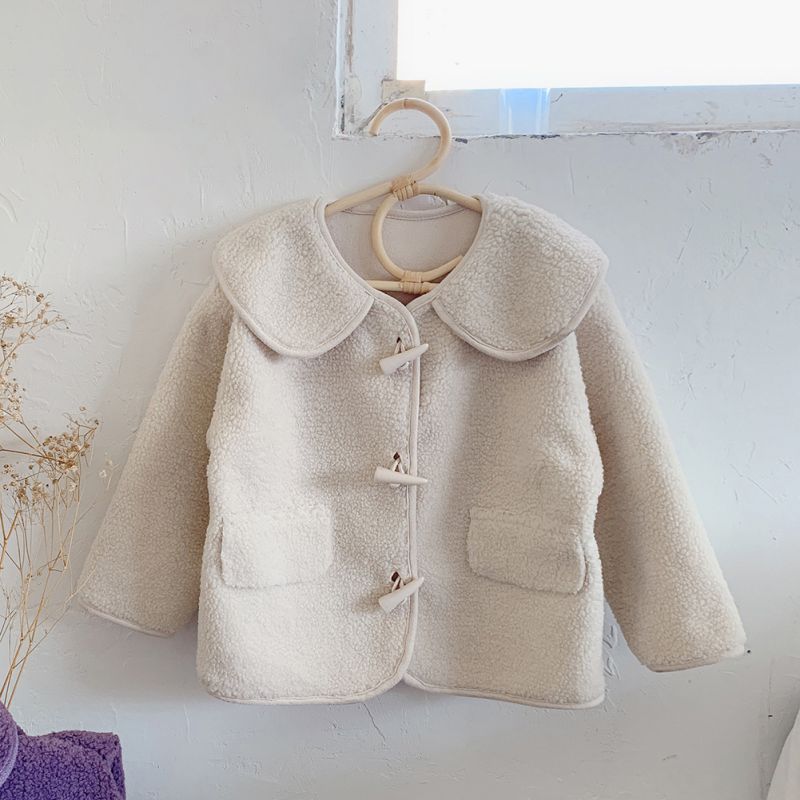 Autumn Warm Children Clothes Cute Casual Soft Girls Velvet Horn Buckle Jacket