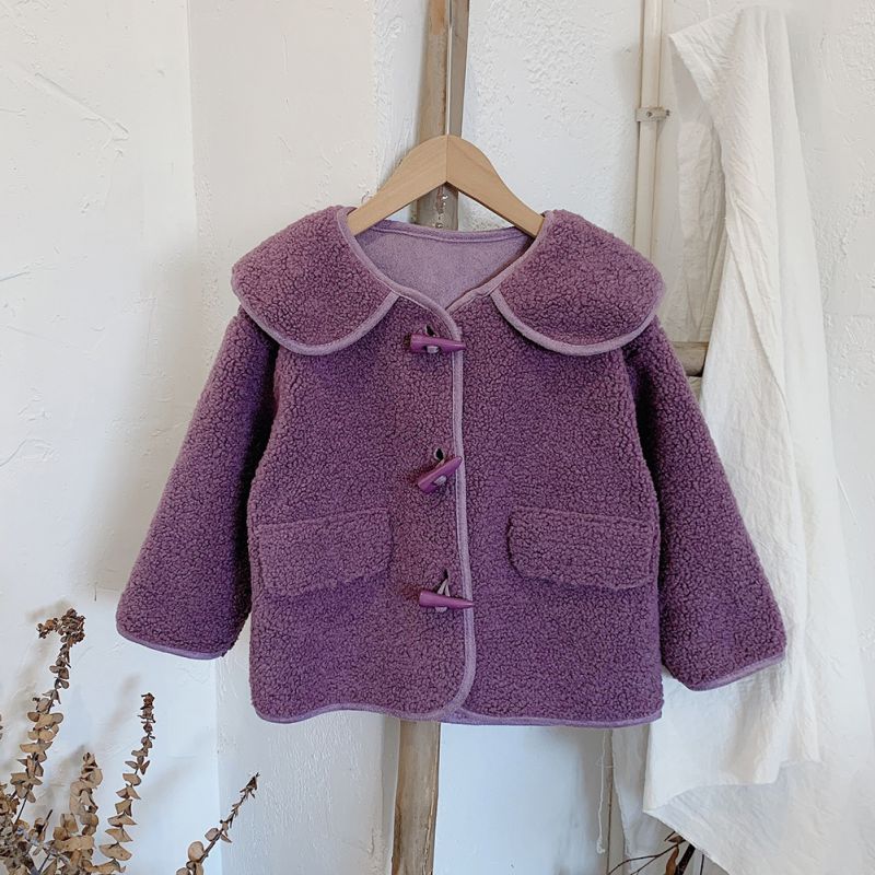 Autumn Warm Children Clothes Cute Casual Soft Girls Velvet Horn Buckle Jacket