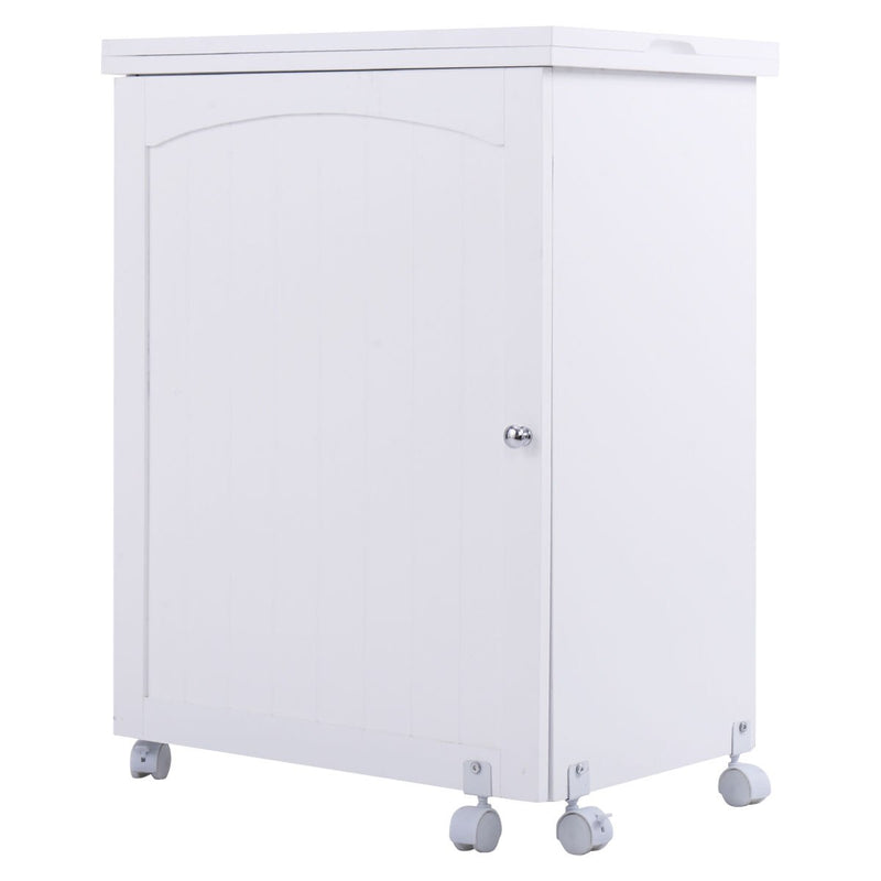 White Folding Swing Craft Table Shelves Storage Cabinet Home Furniture W/Wheels