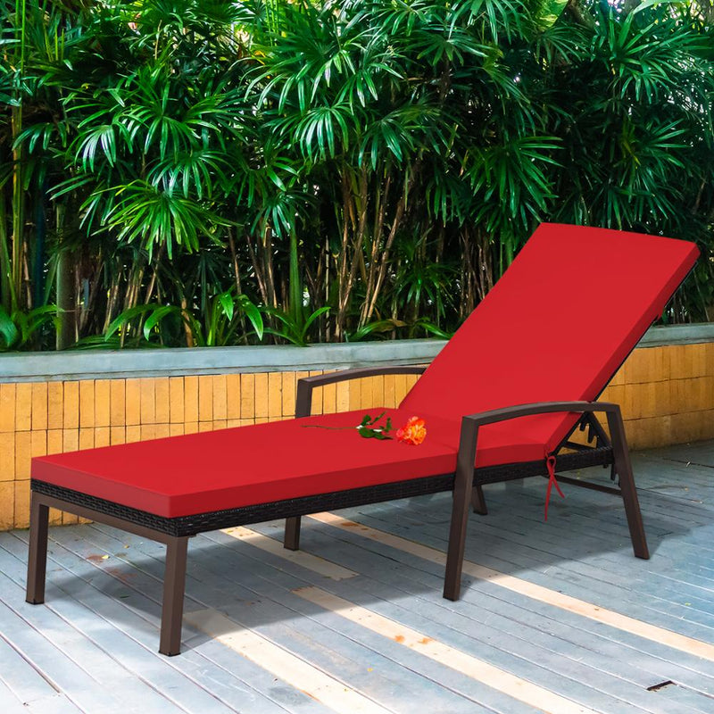 Rattan Lounge Chair Chaise Recliner Back Adjustable Cushioned Garden OP70261
