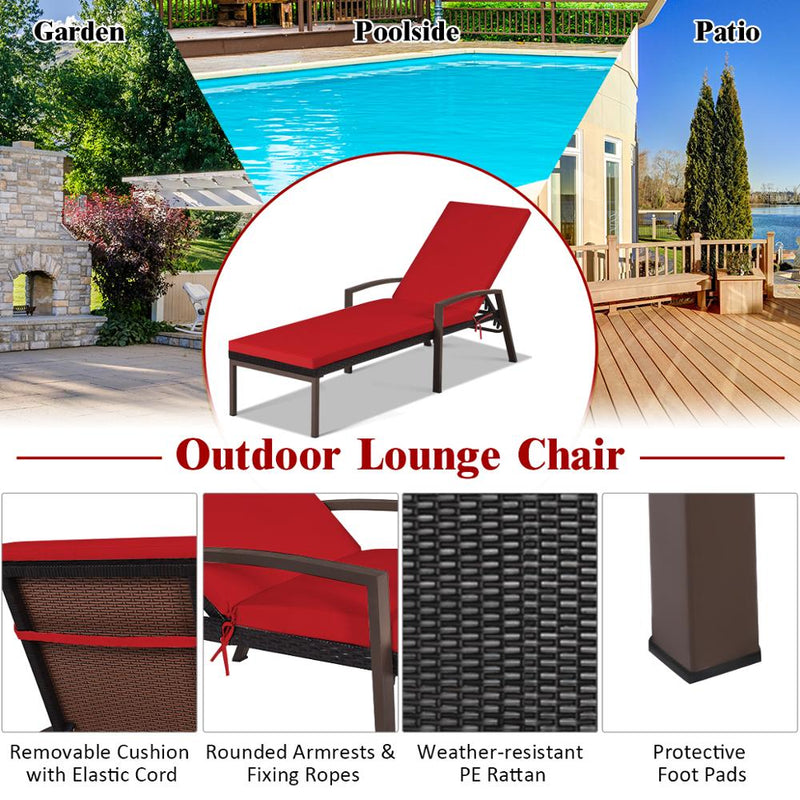 Rattan Lounge Chair Chaise Recliner Back Adjustable Cushioned Garden OP70261