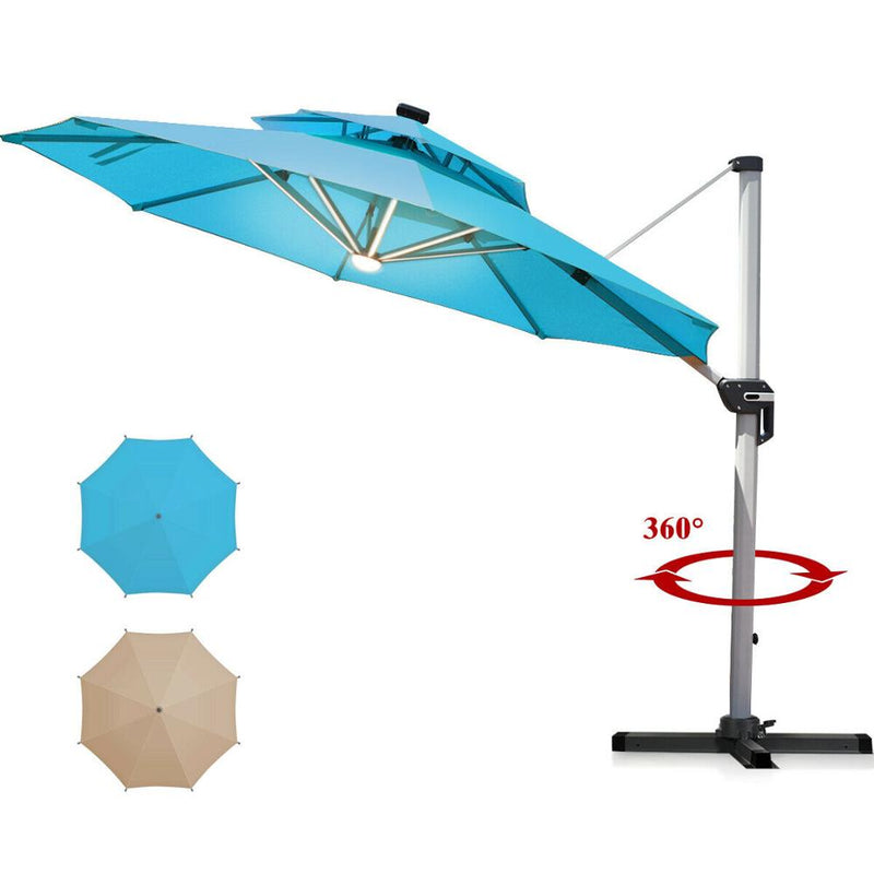 10ft Solar LED Patio Cantilever Umbrella 360° Rotation Aluminum Turquoise W/USB OP70376NY