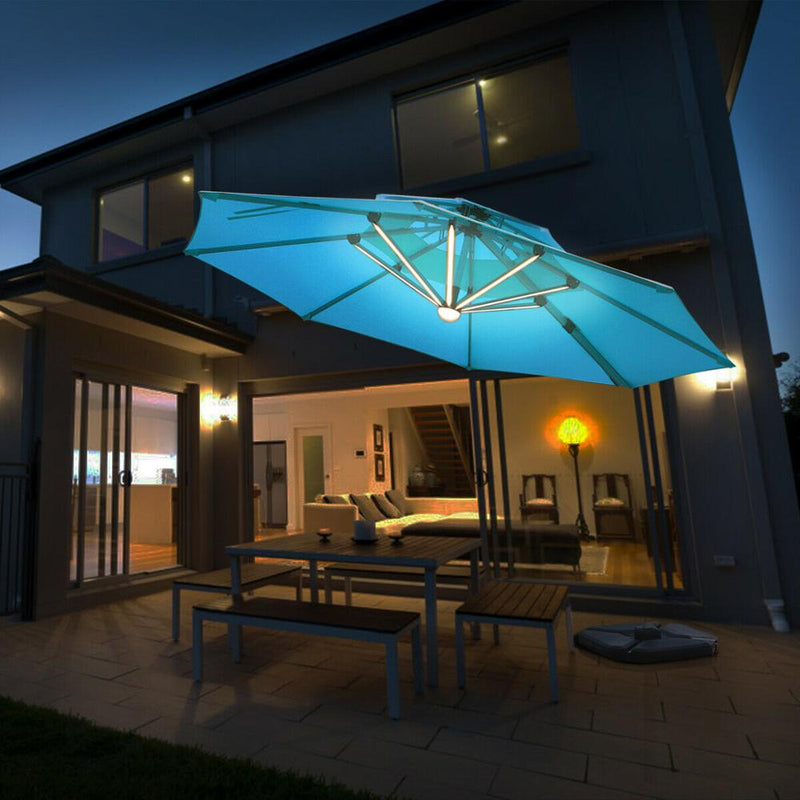 10ft Solar LED Patio Cantilever Umbrella 360° Rotation Aluminum Turquoise W/USB OP70376NY