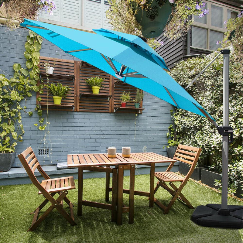 10ft Solar LED Patio Cantilever Umbrella 360° Rotation Aluminum Turquoise W/USB OP70376NY