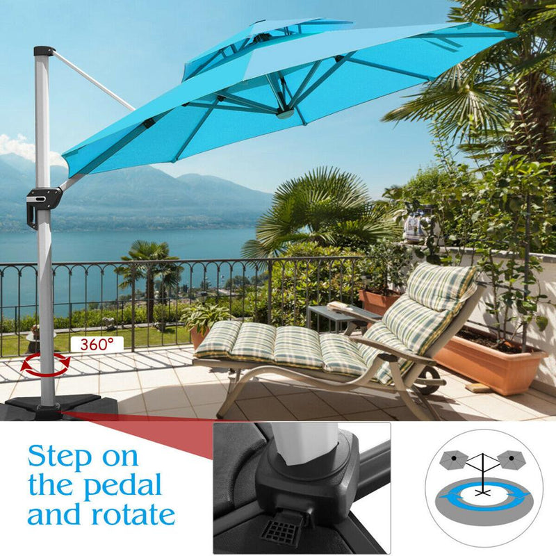 10ft Solar LED Patio Cantilever Umbrella 360° Rotation Aluminum Turquoise W/USB OP70376NY