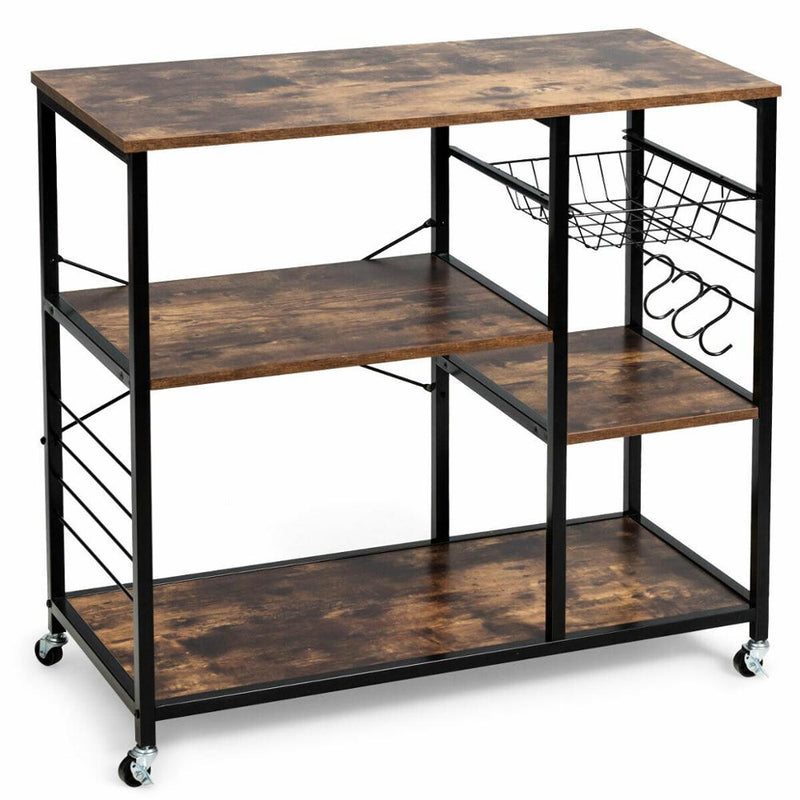 Rolling Industrial Kitchen Baker’s Rack Kitchen Island Utility Storage Shelf HW64006