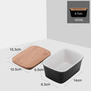500ML Porcelain Sealing Butter Box Ceramic w/ Wooden Bamboo Lid