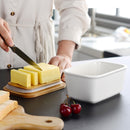 500ML Porcelain Sealing Butter Box Ceramic w/ Wooden Bamboo Lid