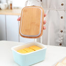 500ML Porcelain Sealing Butter Box Ceramic w/ Wooden Bamboo Lid