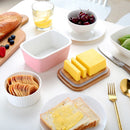 500ML Porcelain Sealing Butter Box Ceramic w/ Wooden Bamboo Lid