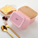 500ML Porcelain Sealing Butter Box Ceramic w/ Wooden Bamboo Lid