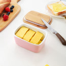 500ML Porcelain Sealing Butter Box Ceramic w/ Wooden Bamboo Lid